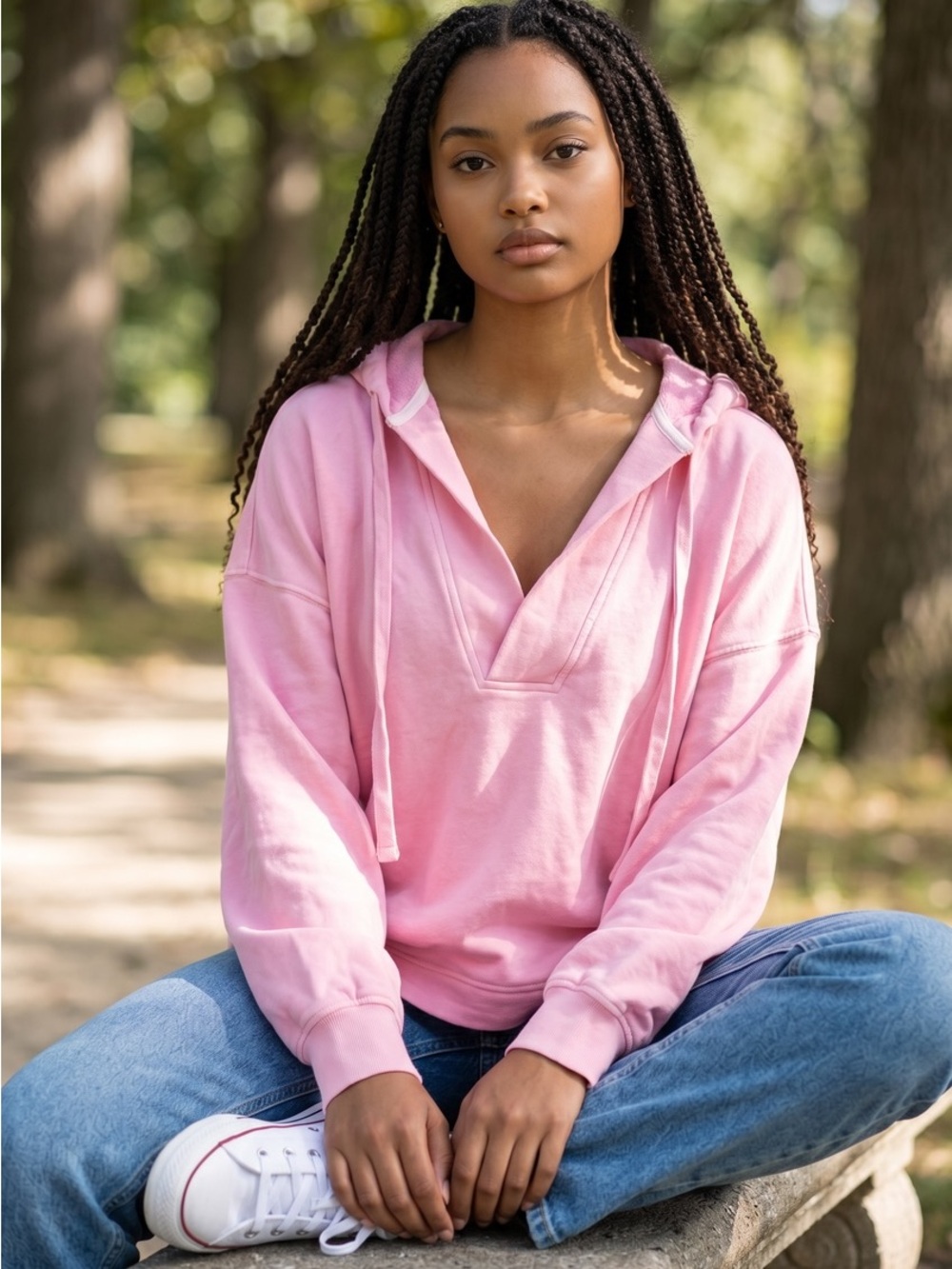 Old Navy Light Pink V-Neck Hooded Pullover